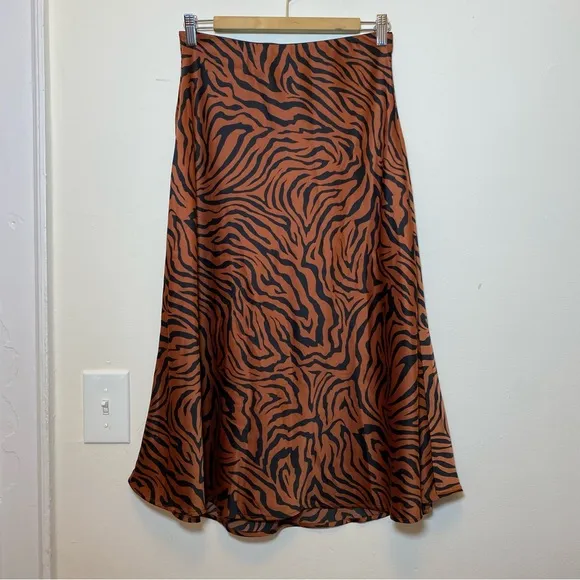 Sweet Baby Jamie | Satin Zebra Print Midi Pull-On Skirt Brown/Black Sz Medium