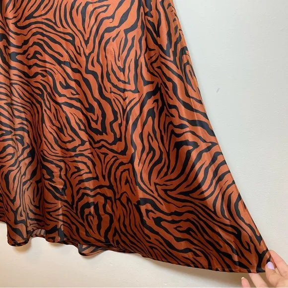 Sweet Baby Jamie | Satin Zebra Print Midi Pull-On Skirt Brown/Black Sz Medium