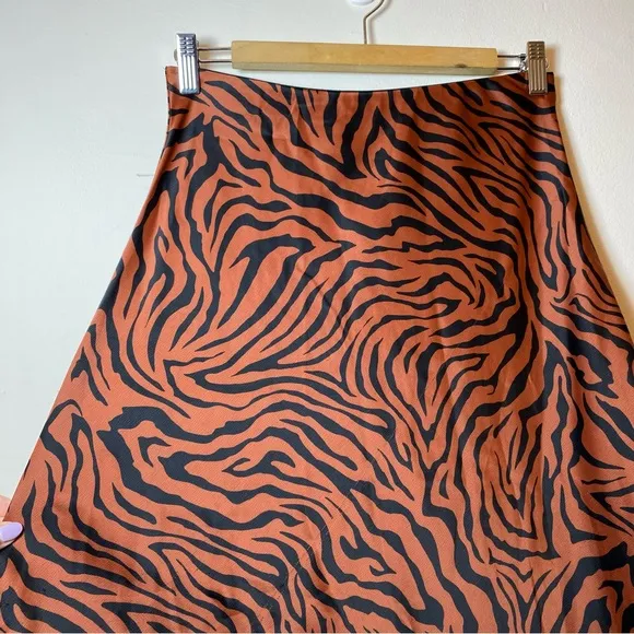 Sweet Baby Jamie | Satin Zebra Print Midi Pull-On Skirt Brown/Black Sz Medium