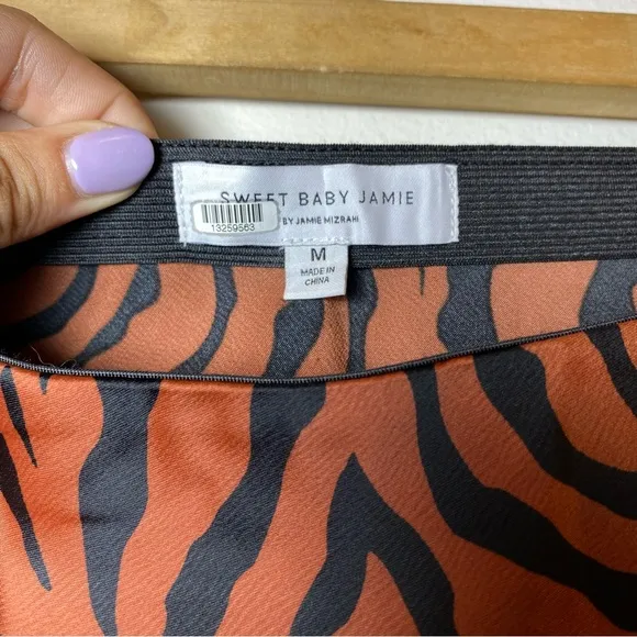 Sweet Baby Jamie | Satin Zebra Print Midi Pull-On Skirt Brown/Black Sz Medium
