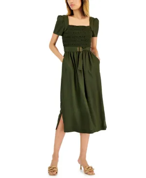 Tahari Asl Pants Women's Smocked-Top Belted Midi Dress 2AM199-T2 Green 8
