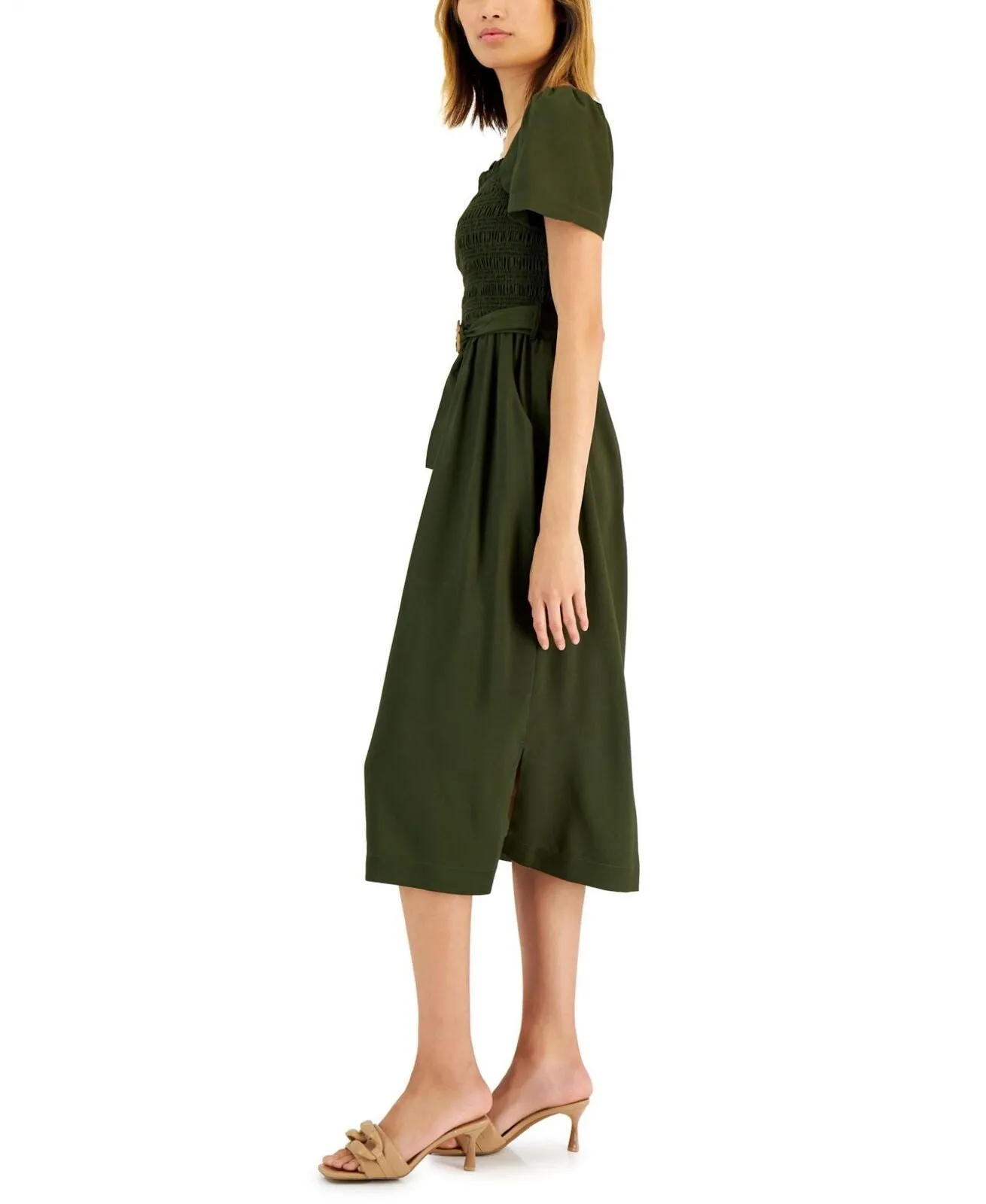 Tahari Asl Pants Women's Smocked-Top Belted Midi Dress 2AM199-T2 Green 8