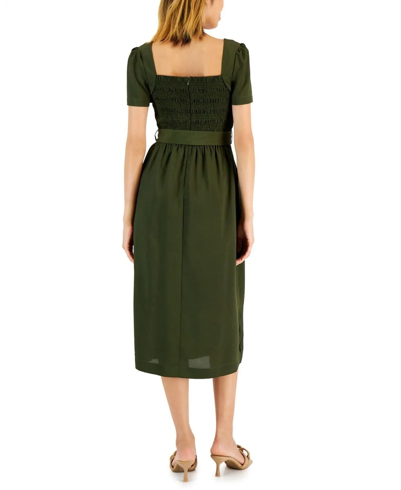 Tahari Asl Pants Women's Smocked-Top Belted Midi Dress 2AM199-T2 Green 8