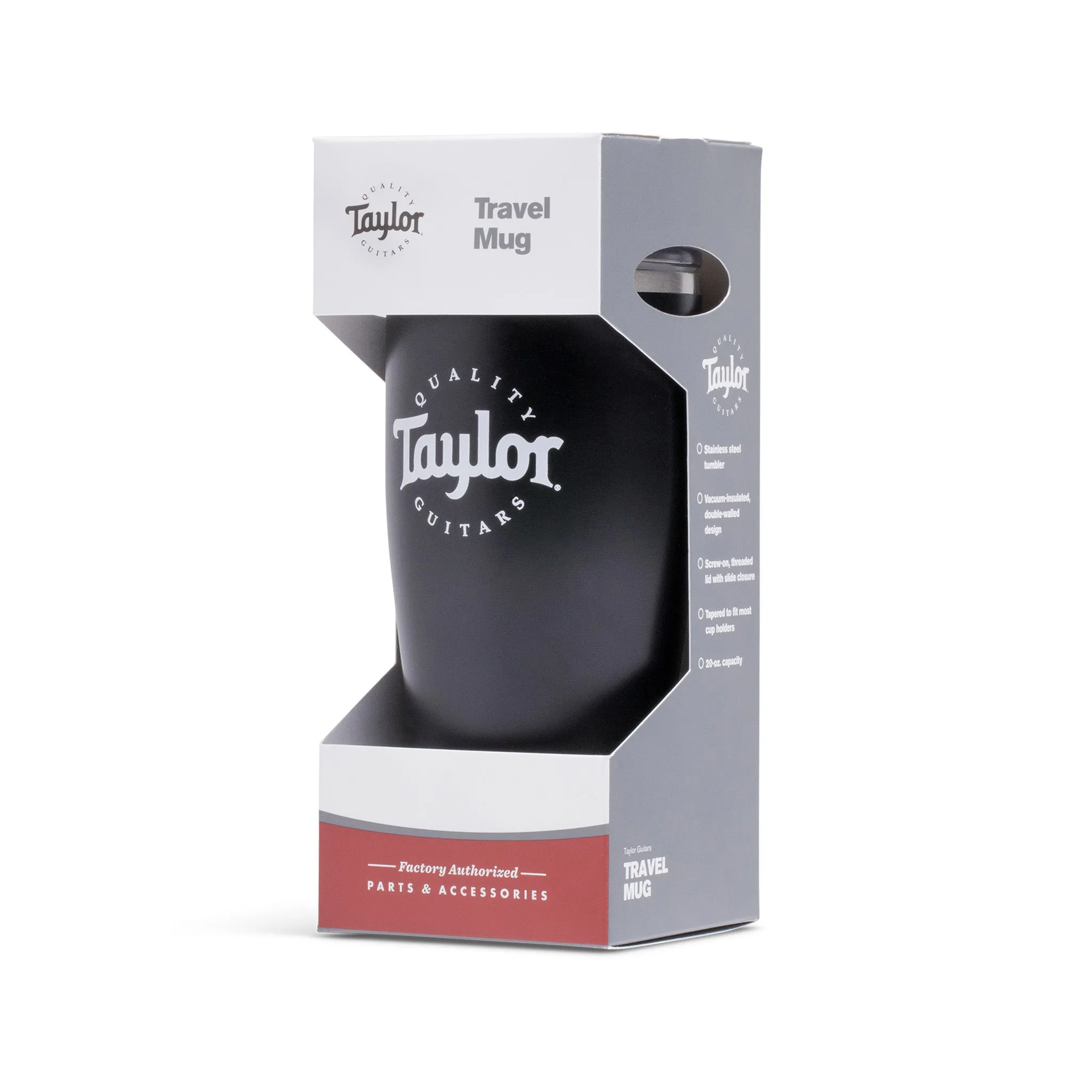 Taylor Travel Coffee Mug w/ White Logo, Black
