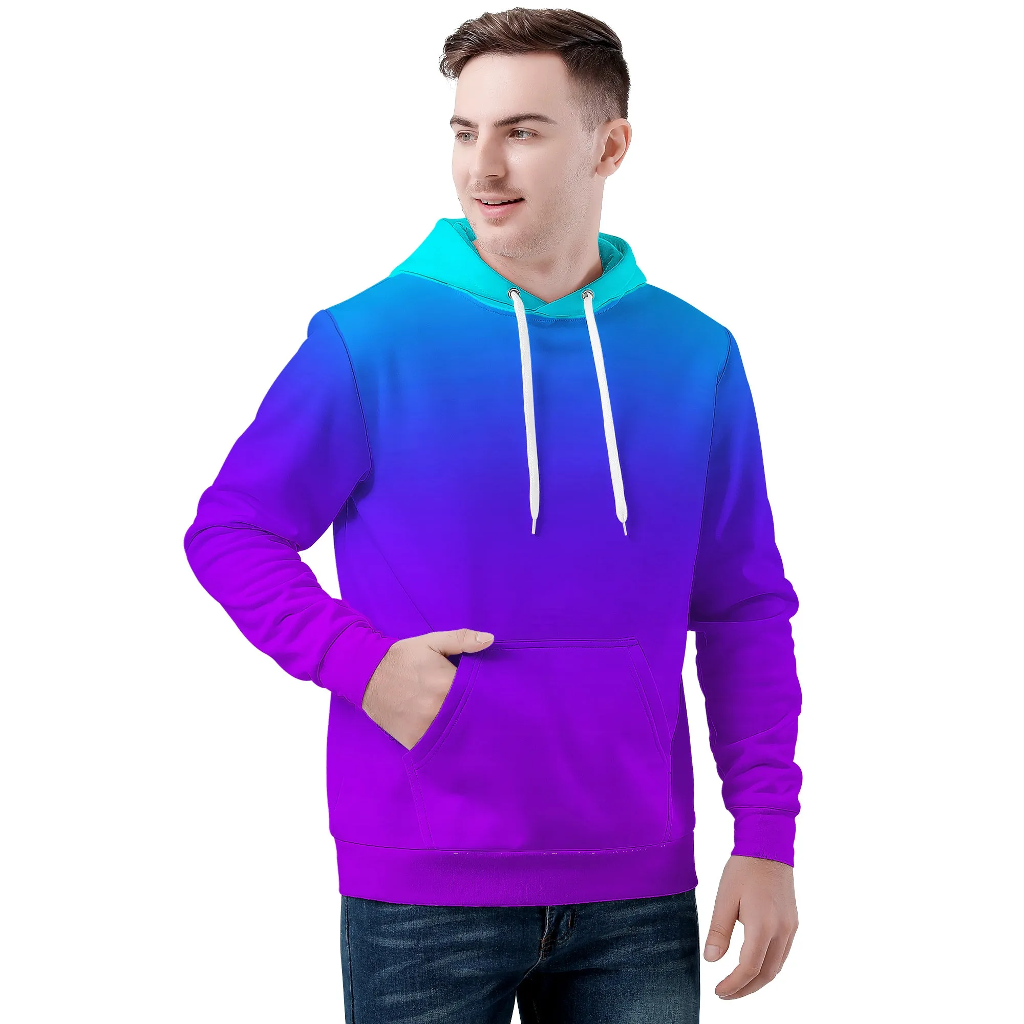 Teal Blue Faded to Purple Men/Unisex All Over Print Premium Hoodie