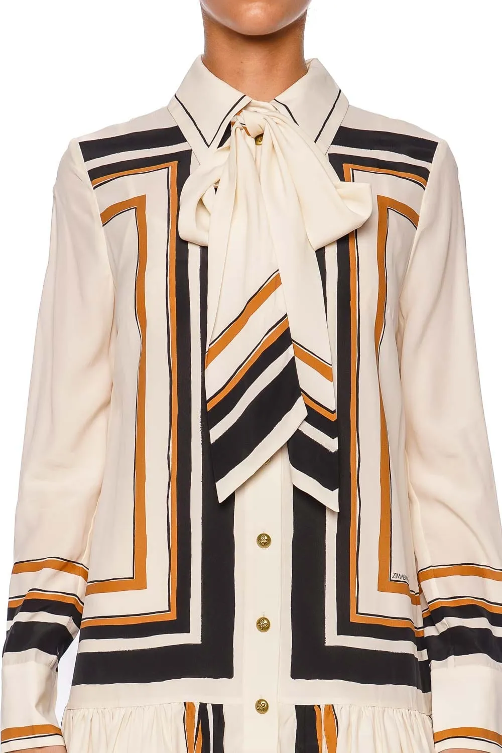 Tie Neck Long Sleeve Mini Dress