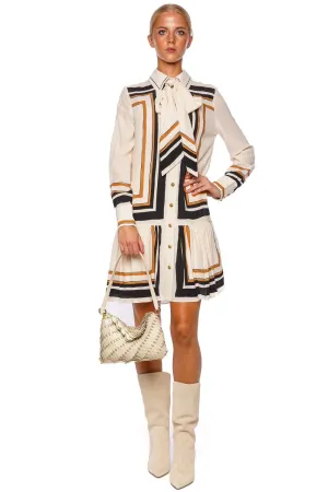 Tie Neck Long Sleeve Mini Dress