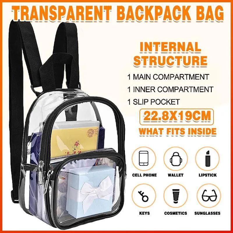 Transparent Backpack Bag Clear PVC Travel Shoulder Bag School Bag Strap Book Bag