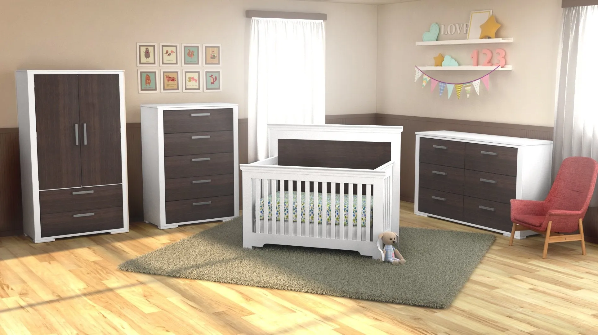 Trio collection karlstad walnut and white