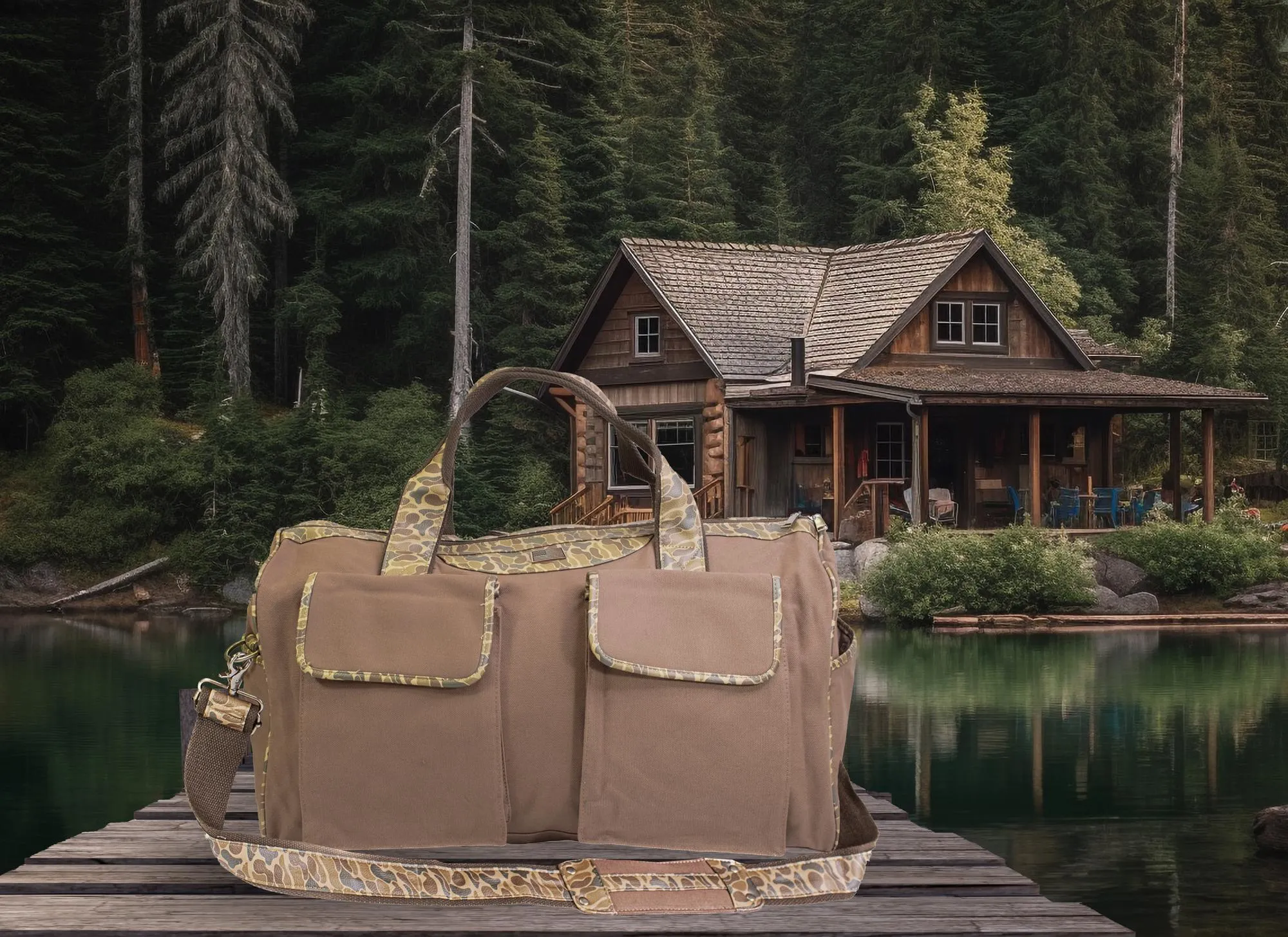 Turkey Brown Waxed Canvas Old School Camo Weekender Bag.