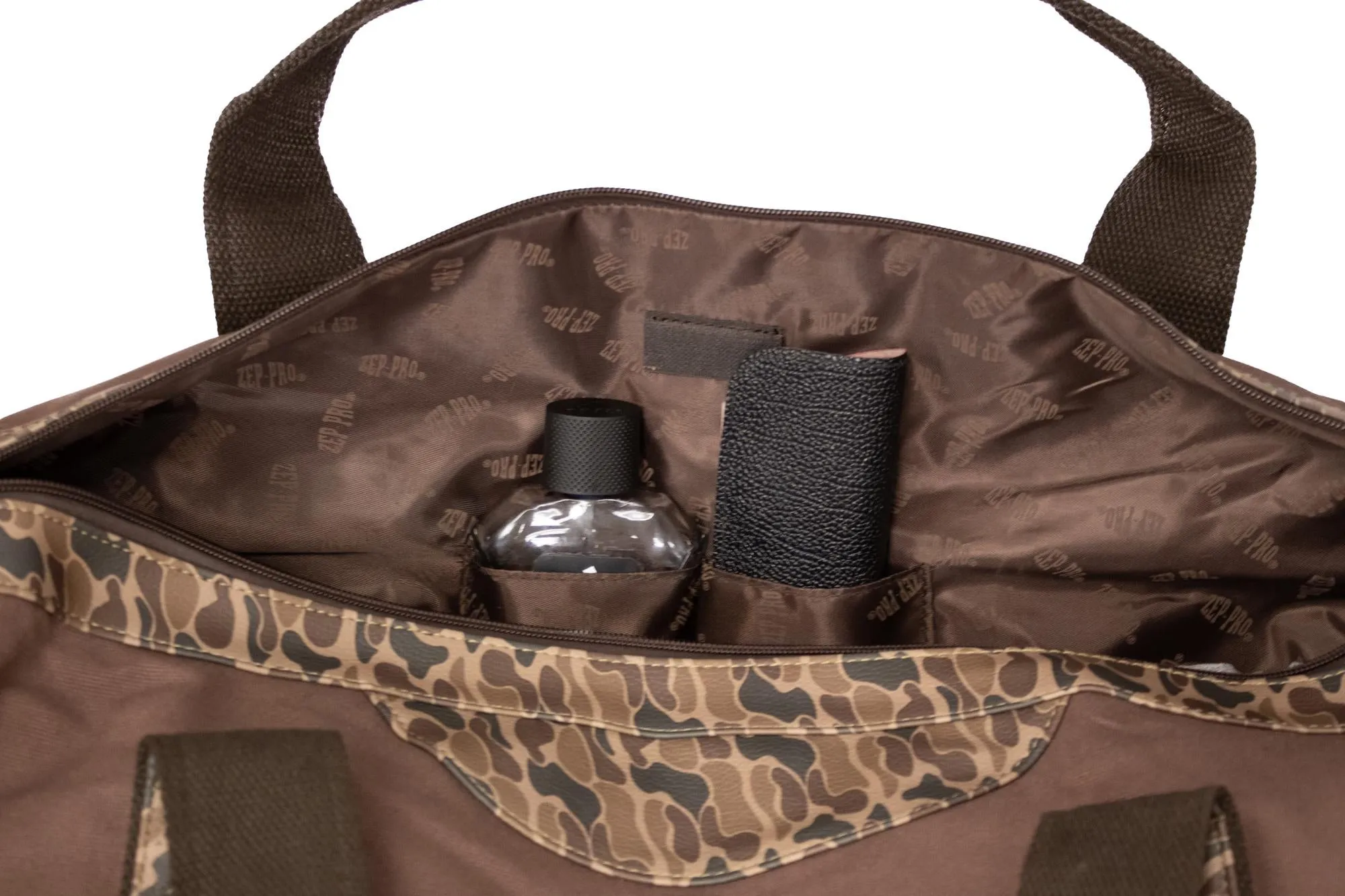 Turkey Brown Waxed Canvas Old School Camo Weekender Bag.