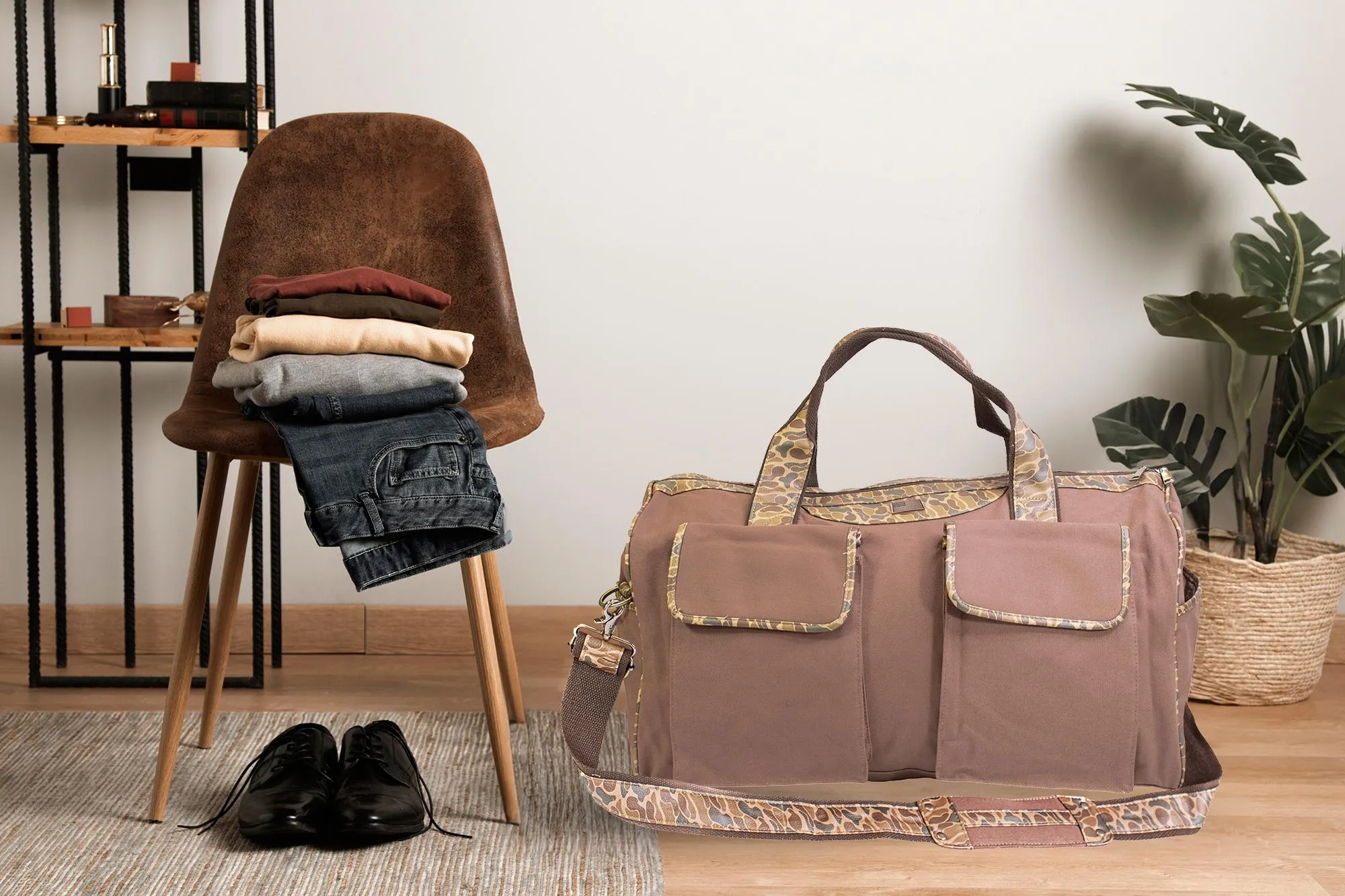 Turkey Brown Waxed Canvas Old School Camo Weekender Bag.