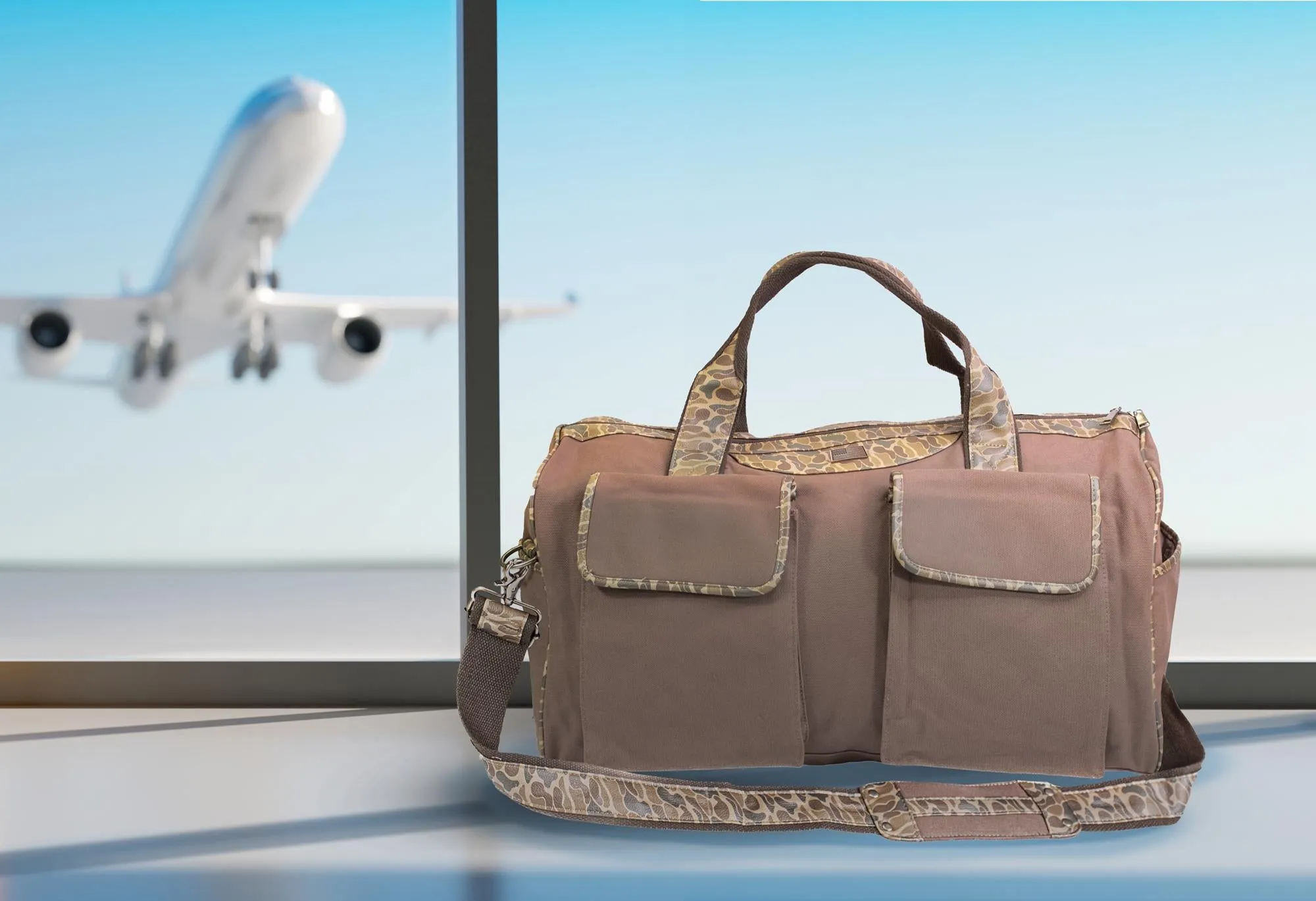 Turkey Brown Waxed Canvas Old School Camo Weekender Bag.