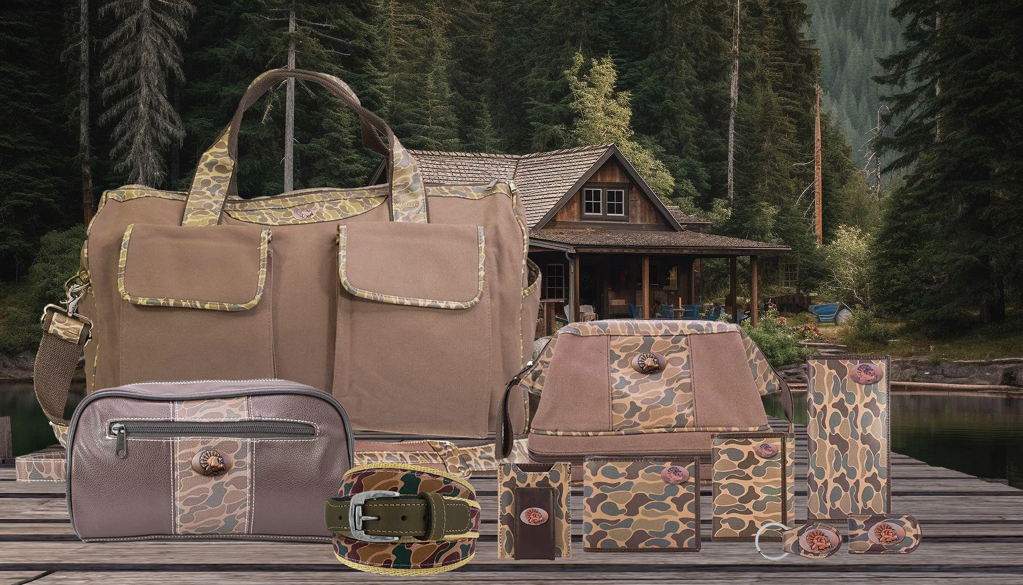 Turkey Brown Waxed Canvas Old School Camo Weekender Bag.