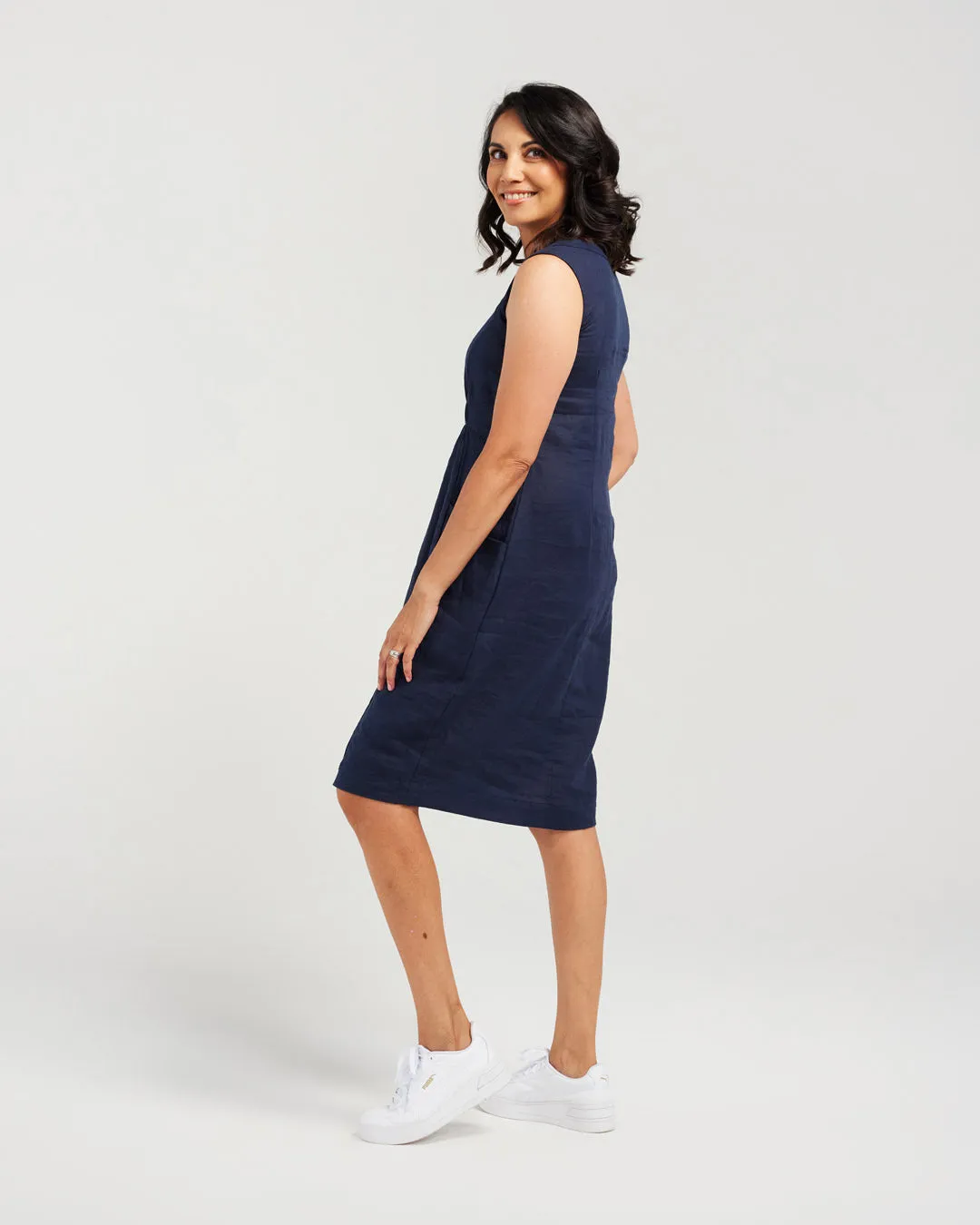 Two Pocket Elastic High Waist Dress