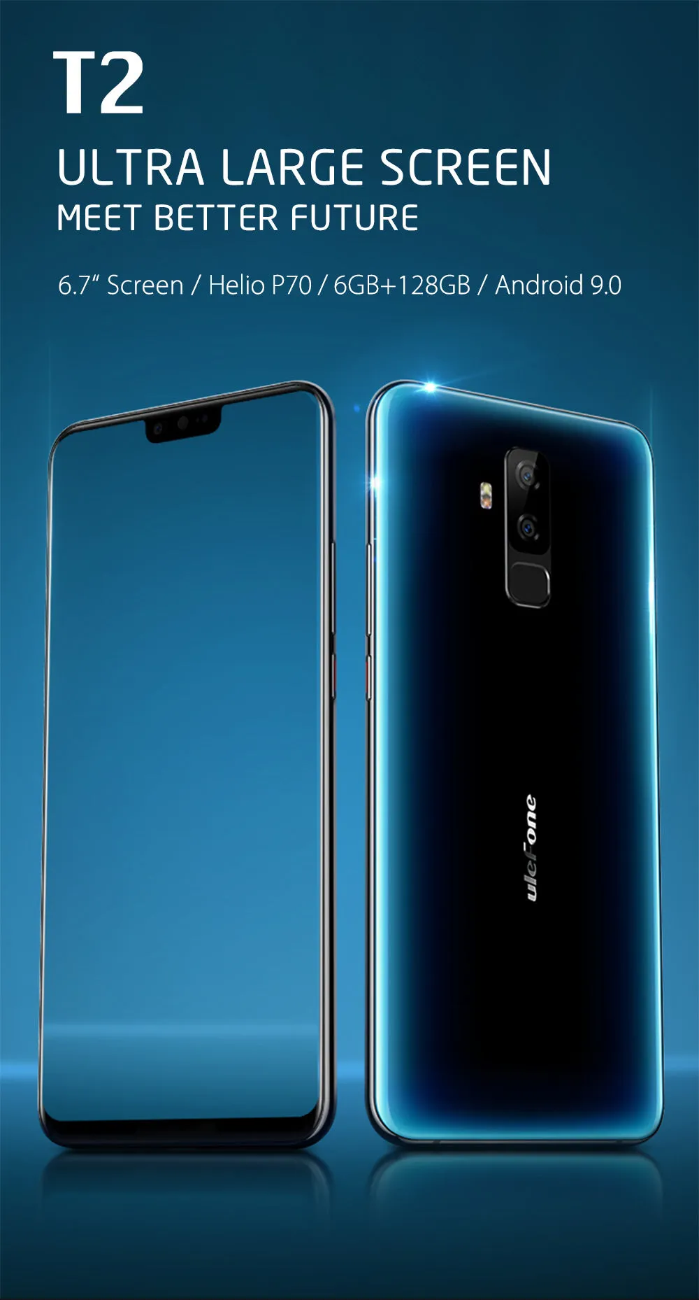 Ulefone T2 Smartphone Android 9.0 Dual 4G Cell Phone 6GB 128GB NFC Octa-core Helio P70 4200mAh 6.7"" FHD  Mobile Phone Android red