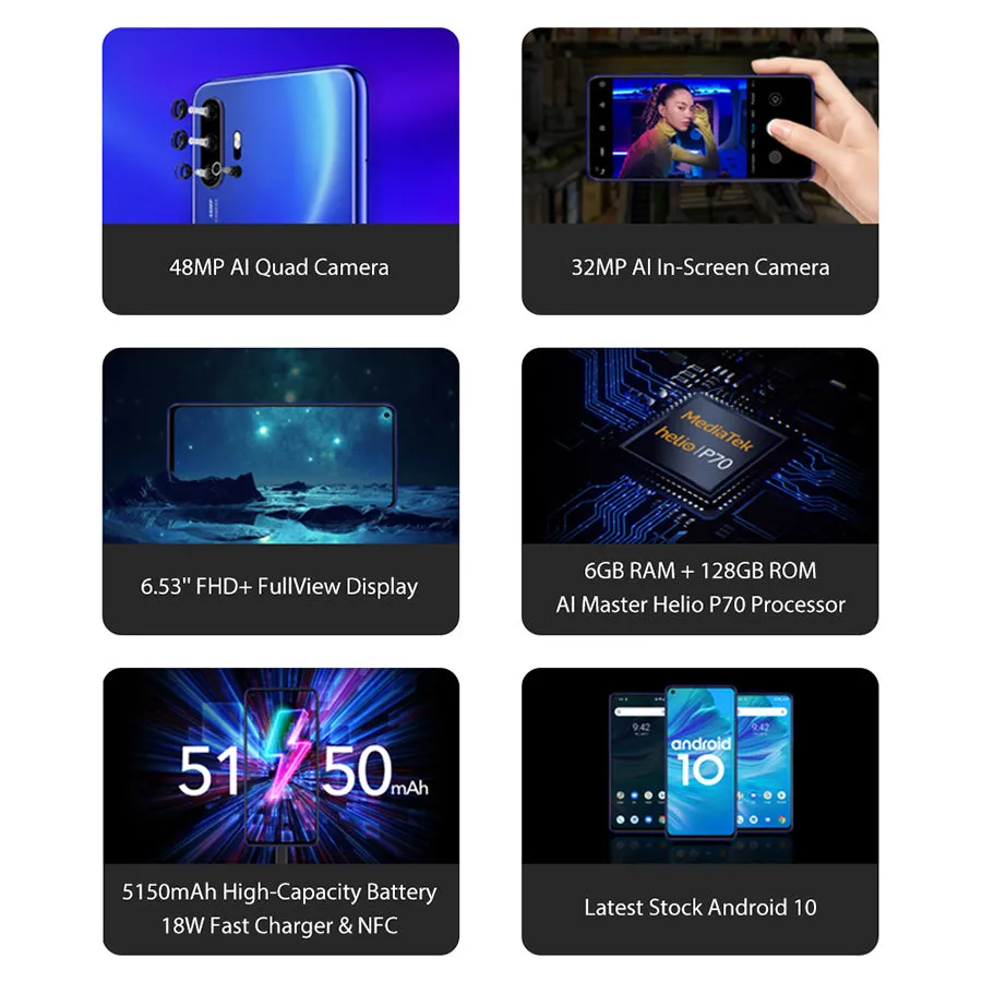 UMIDIGI F2 Android 10 6.53""FHD 6GB 128GB 48MP Smartphone black