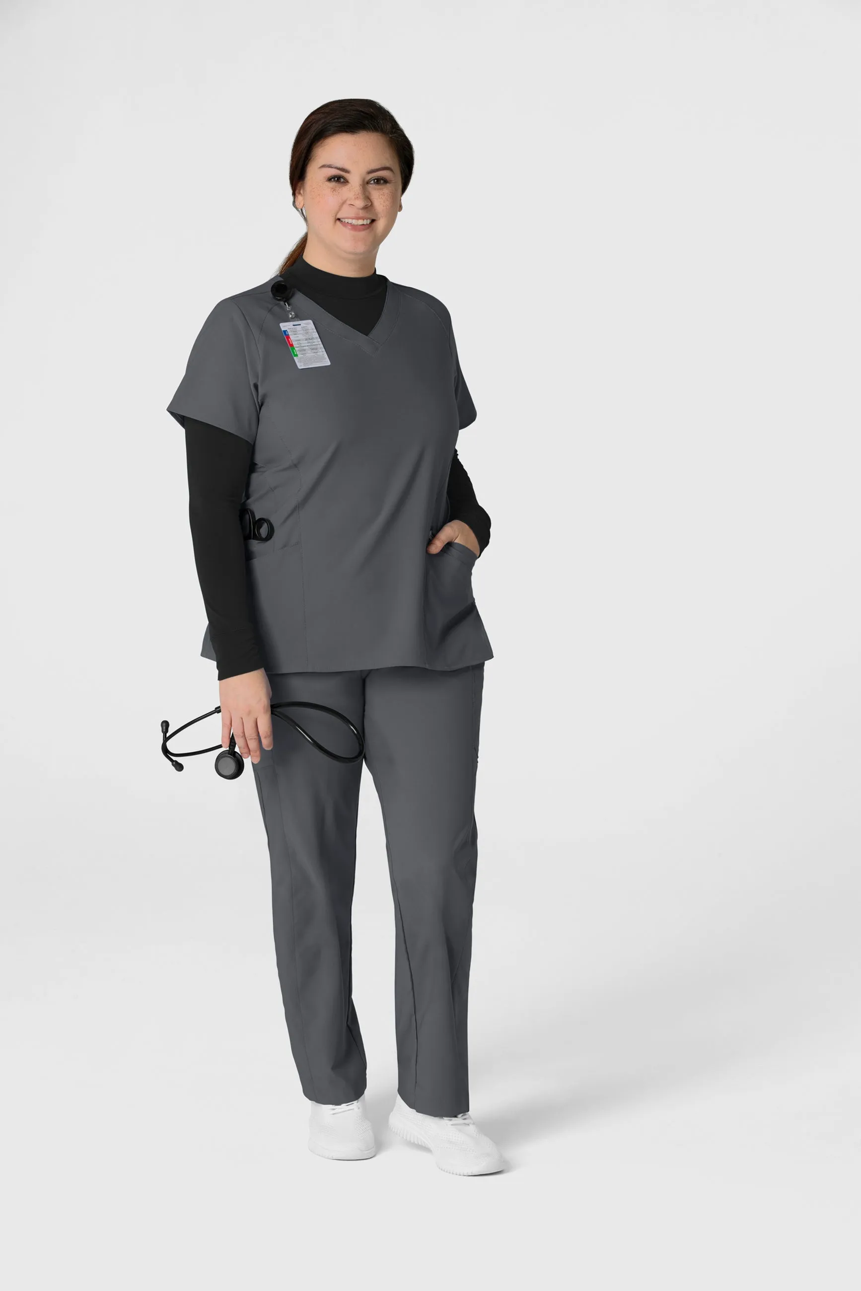 UMSL W123 Women's Stylized V-Neck Scrub Top With Logo