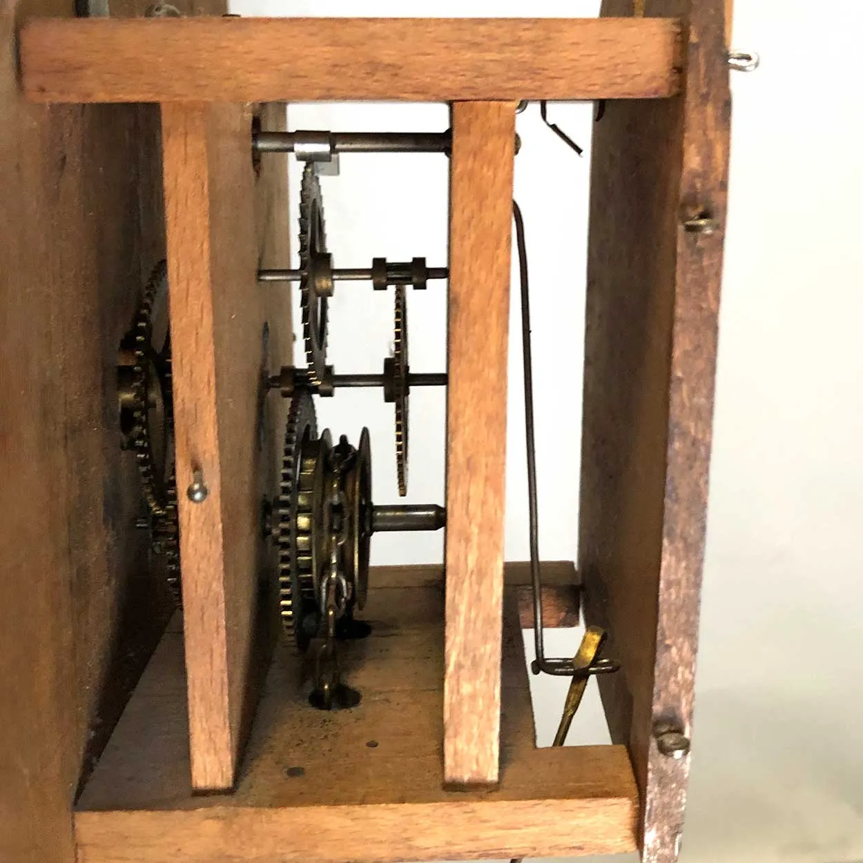 Unusual German Art Nouveau Brass and Beechwood Hanging Wall Clock