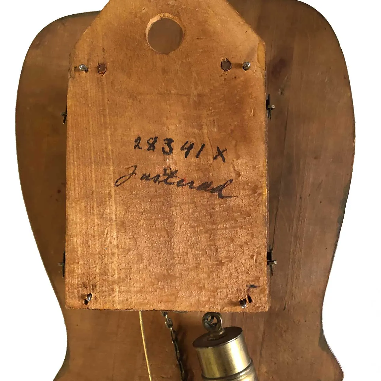 Unusual German Art Nouveau Brass and Beechwood Hanging Wall Clock