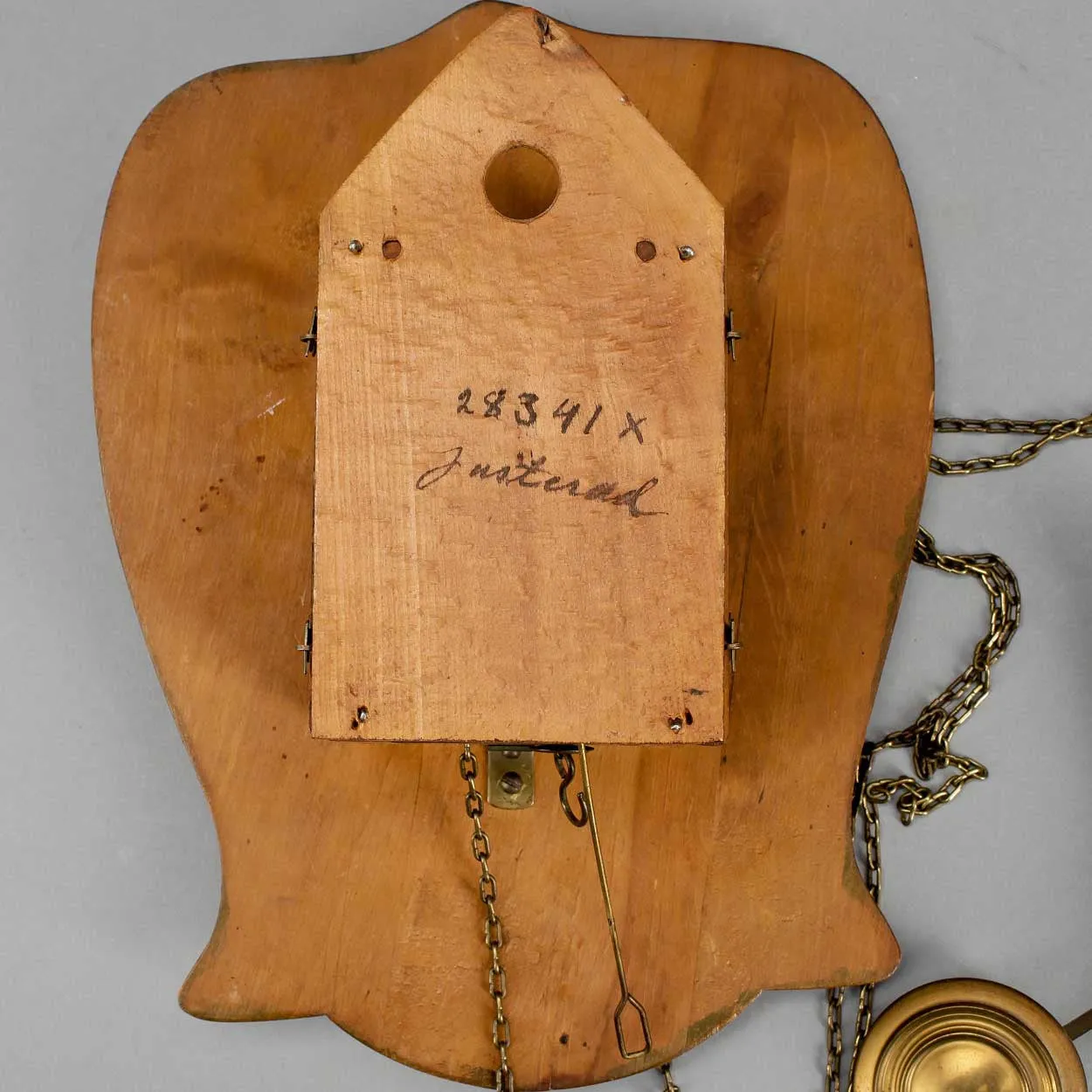Unusual German Art Nouveau Brass and Beechwood Hanging Wall Clock