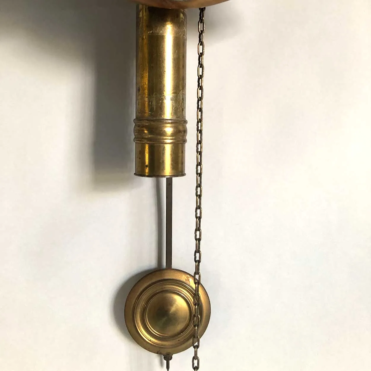 Unusual German Art Nouveau Brass and Beechwood Hanging Wall Clock
