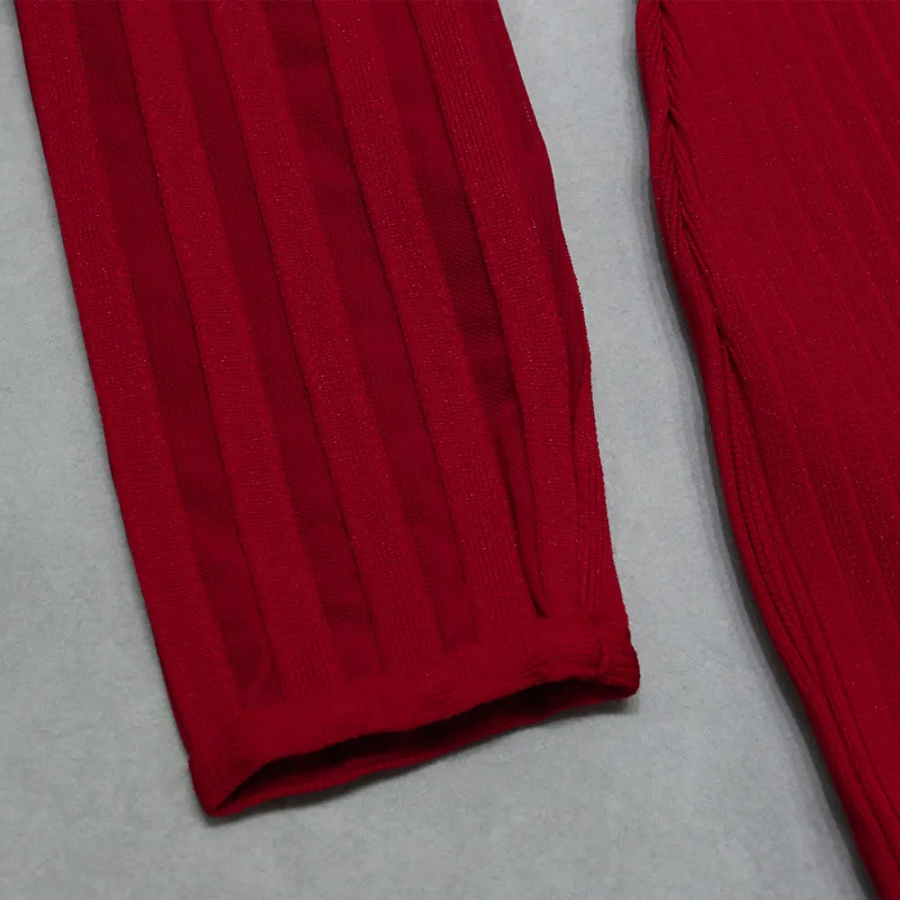 V Neck Long Sleeve Mini Striped Bandage Dress