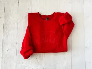 Varsity Embossed Red Merry Sweatshirt