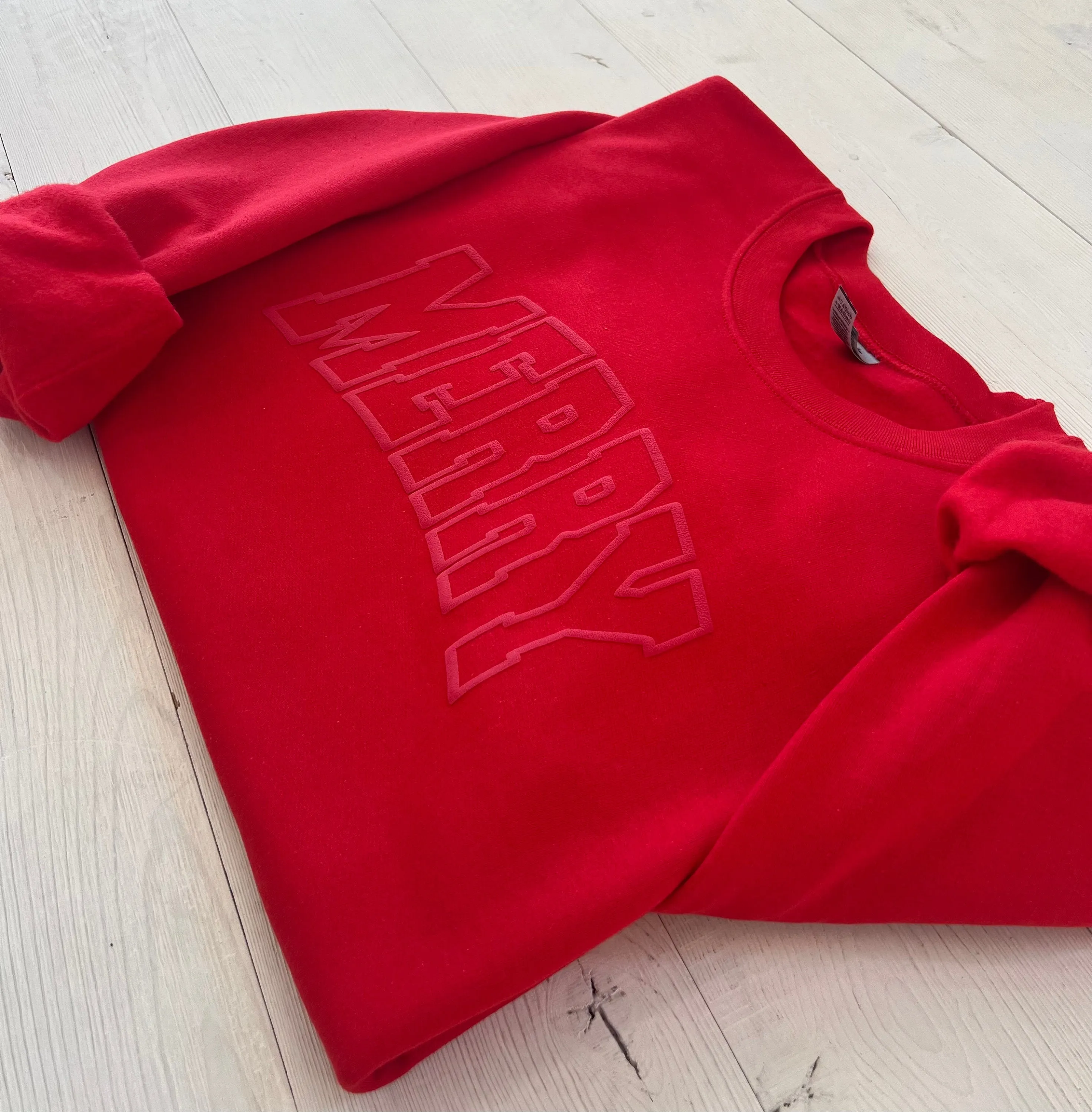 Varsity Embossed Red Merry Sweatshirt