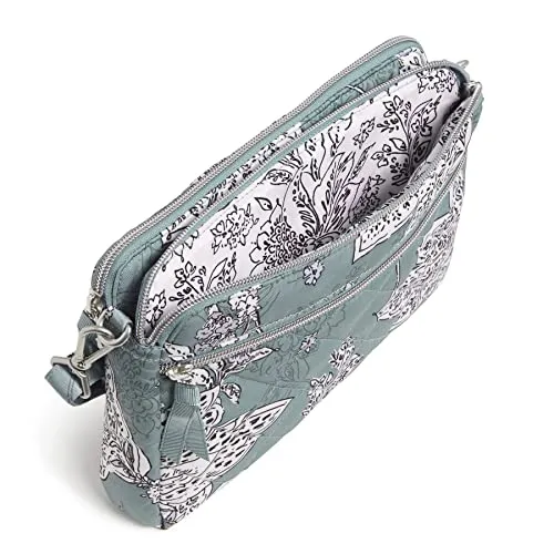 Vera Bradley Women's Performance Twill Triple Compartment Crossbody Purse, Tiger Lily Blue Oar, One Size