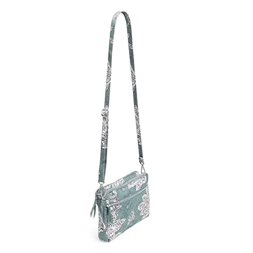 Vera Bradley Women's Performance Twill Triple Compartment Crossbody Purse, Tiger Lily Blue Oar, One Size