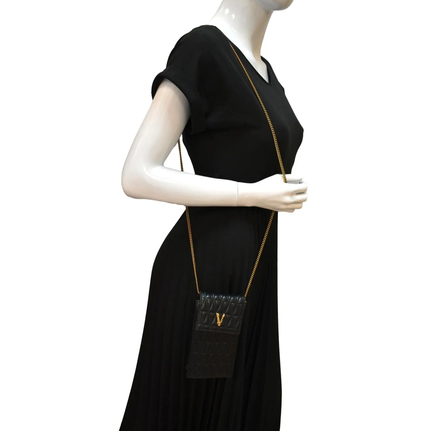 VERSACE Virtus Leather Crossbody Phone Pouch Black