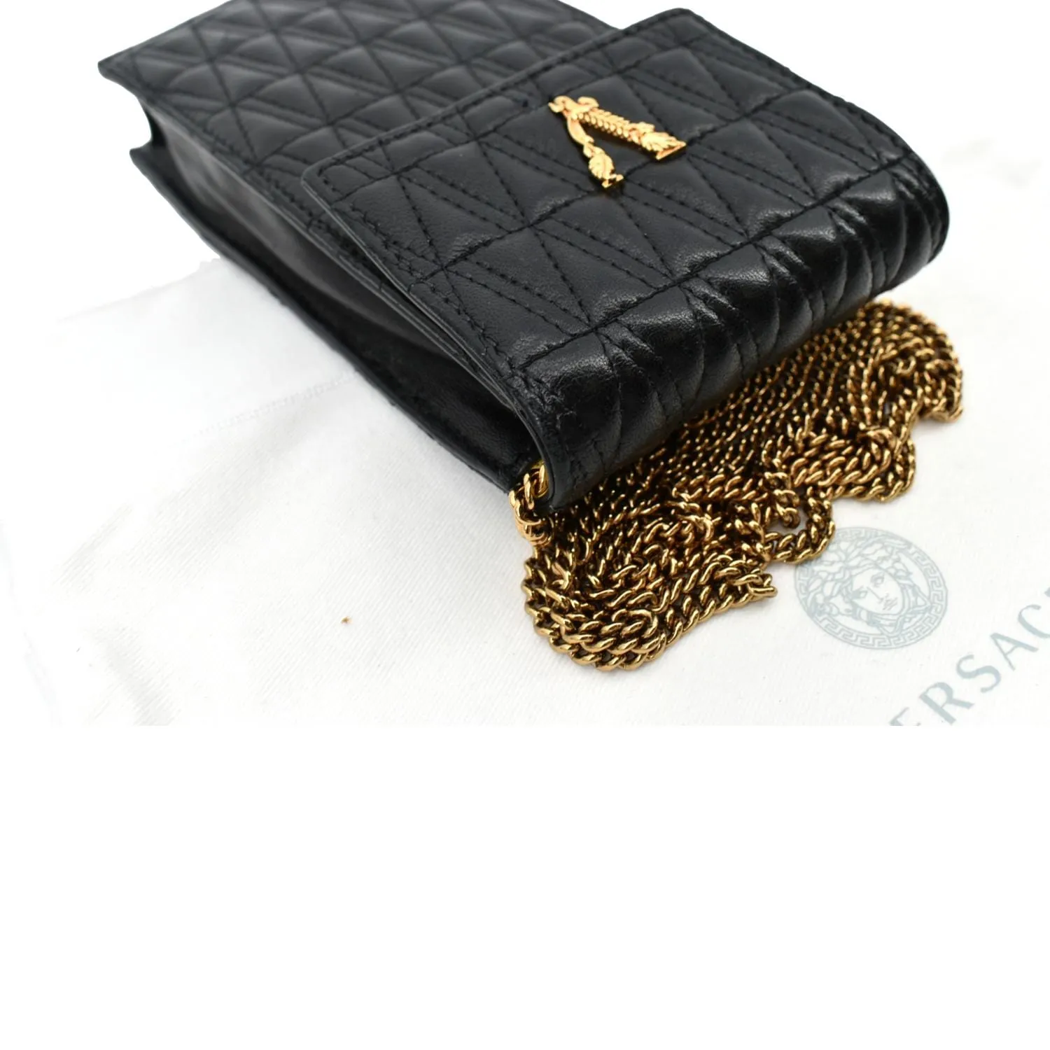 VERSACE Virtus Leather Crossbody Phone Pouch Black