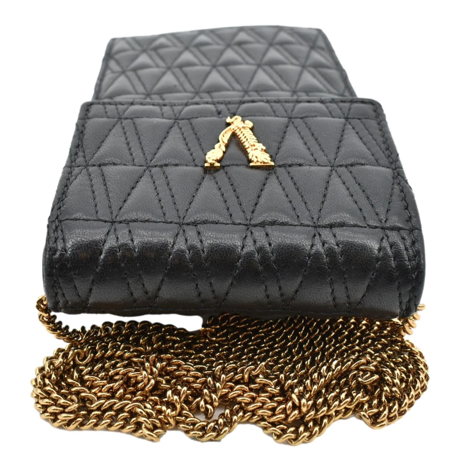 VERSACE Virtus Leather Crossbody Phone Pouch Black