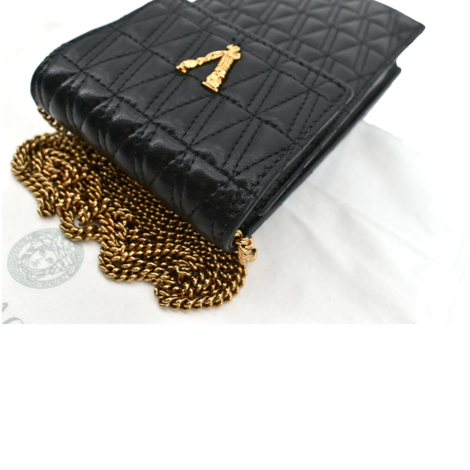 VERSACE Virtus Leather Crossbody Phone Pouch Black