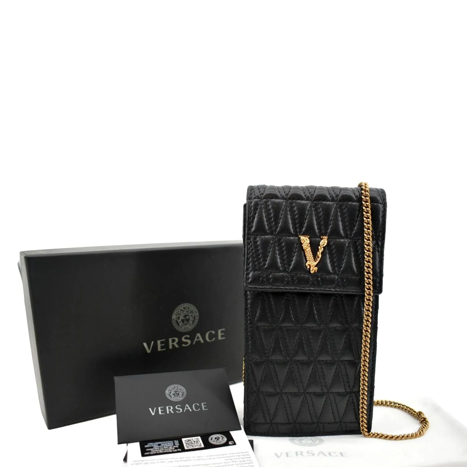 VERSACE Virtus Leather Crossbody Phone Pouch Black