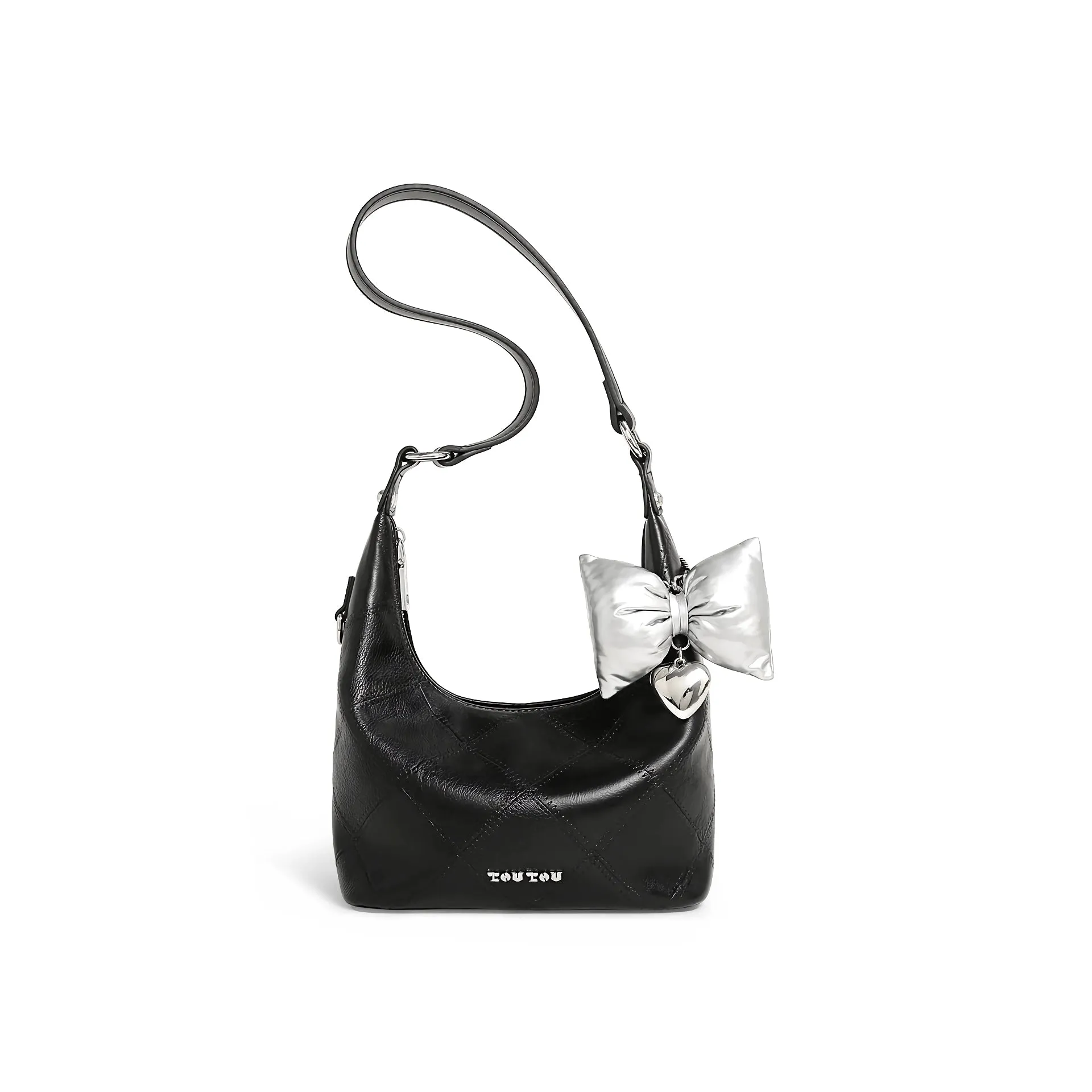 Versatile Women’s Diamond Grid Tote Bag with Butterfly Bow Pendant
