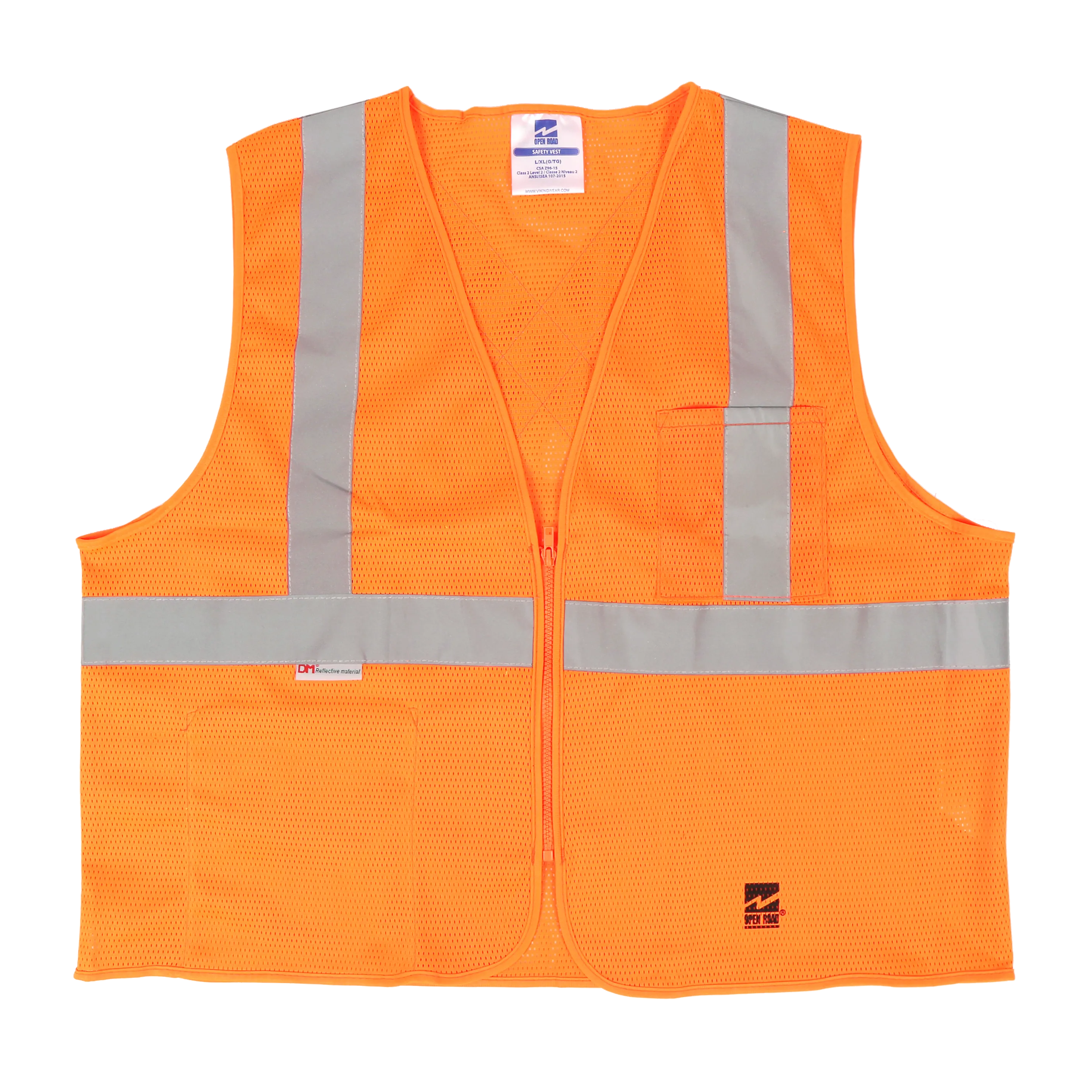 Viking U6108 Open Road Safety Vest with 2" Silver Stripe and front zipper