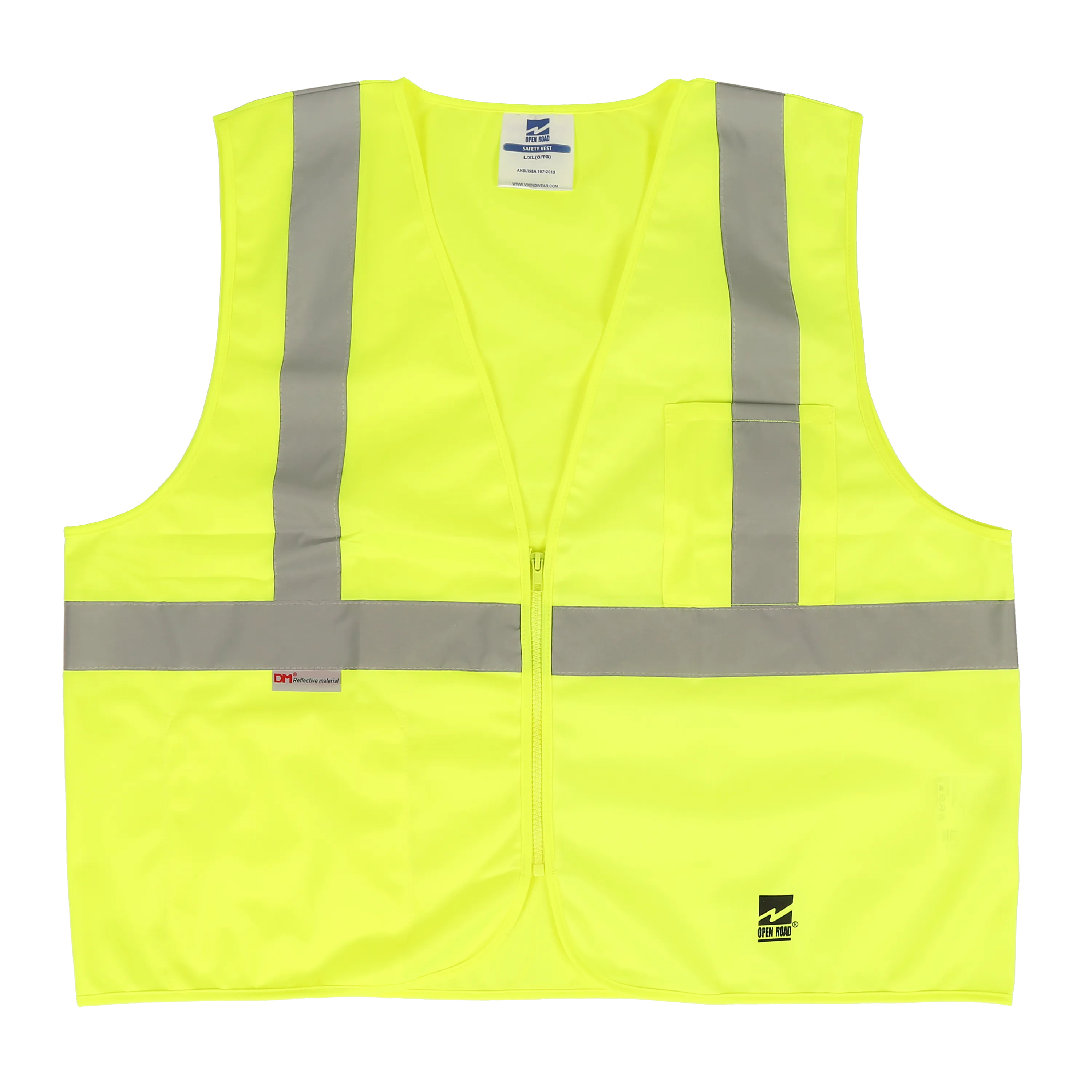 Viking U6109 Open Road Zippered SOLID Safety Vest with 2" Silver Tape