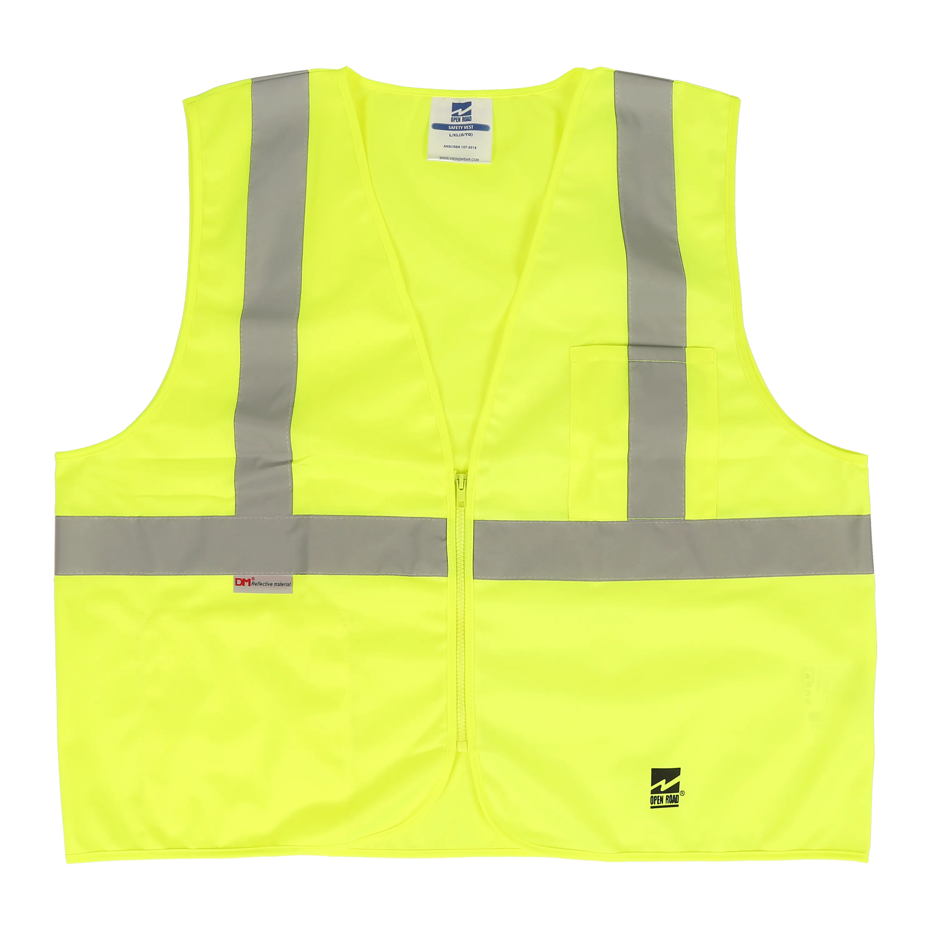 Viking U6109 Open Road Zippered SOLID Safety Vest with 2" Silver Tape