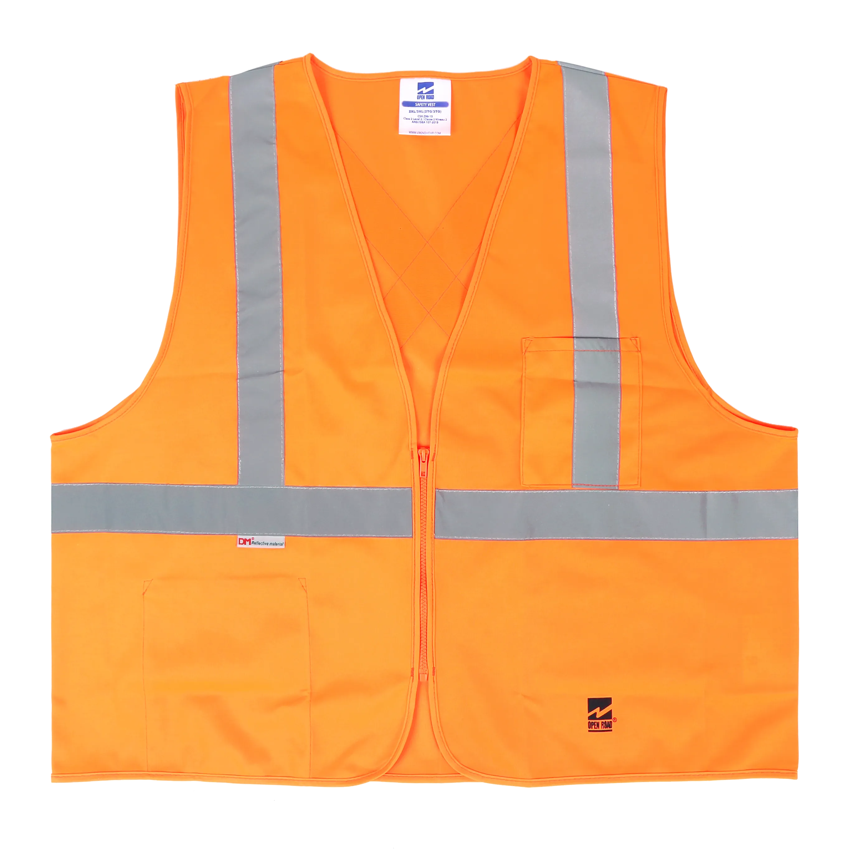 Viking U6109 Open Road Zippered SOLID Safety Vest with 2" Silver Tape