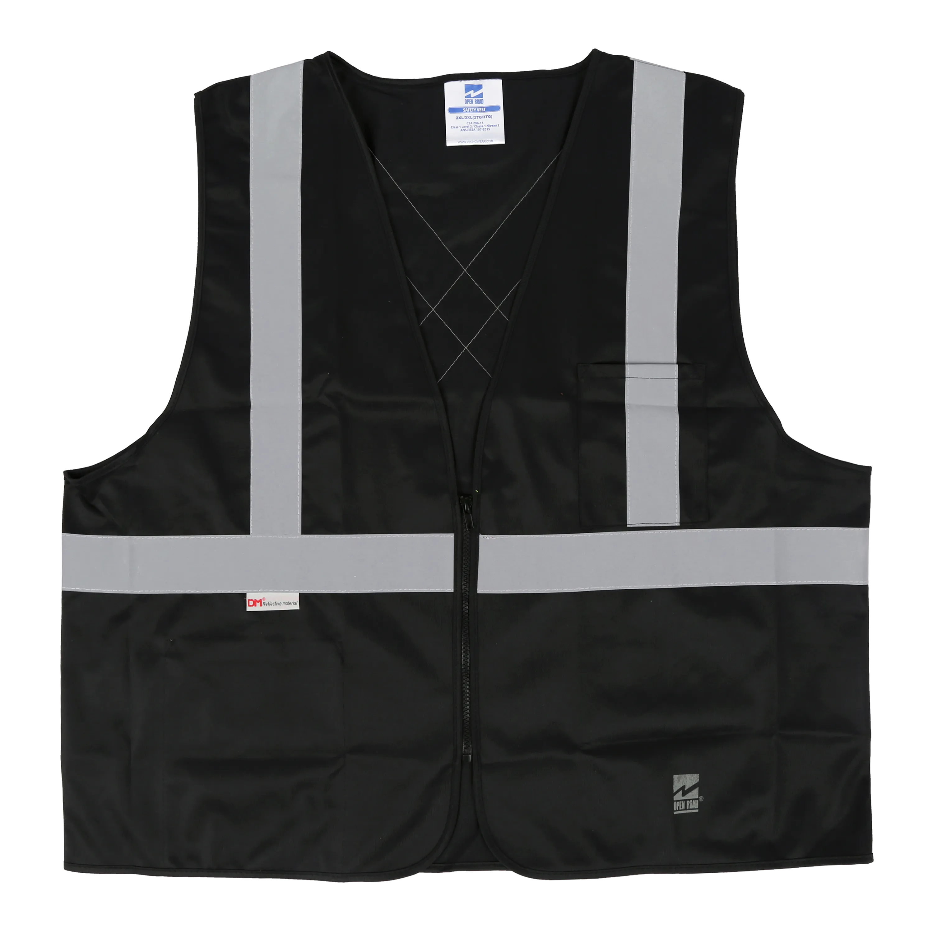 Viking U6109 Open Road Zippered SOLID Safety Vest with 2" Silver Tape