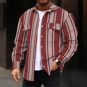 Vintage Stripe Print Double Pocket Denim Jacket 2412000802
