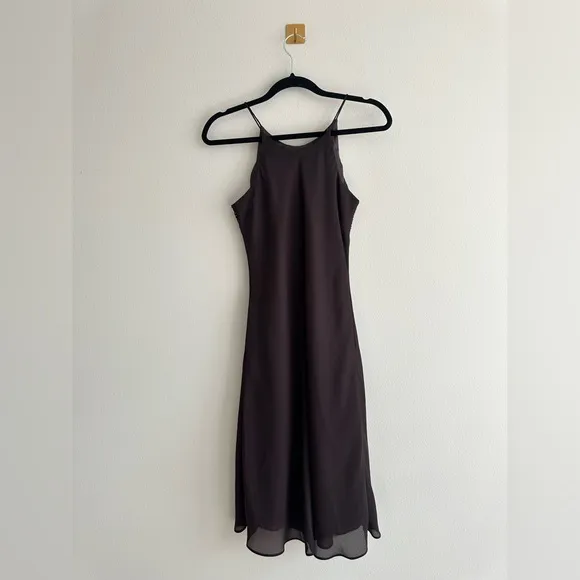 Vintage Y2K Cachet Brown Beaded Slip Dress 90s Glam &amp; Evening Mini Dress Size 4