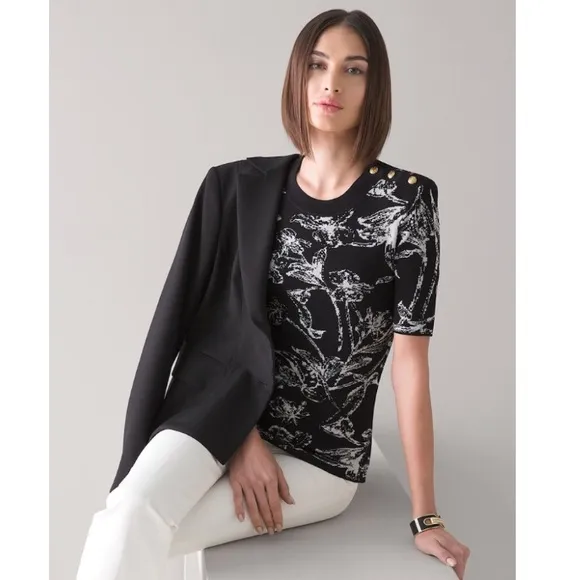 WHBM | Button Shoulder Jacquard Sweater