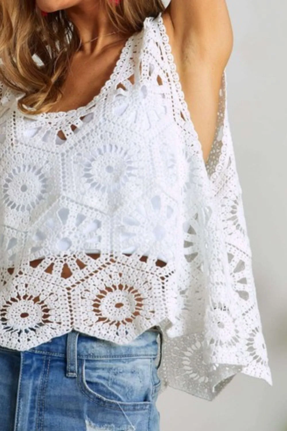 White Crochet Wide Strap Tank Knit Cover Up