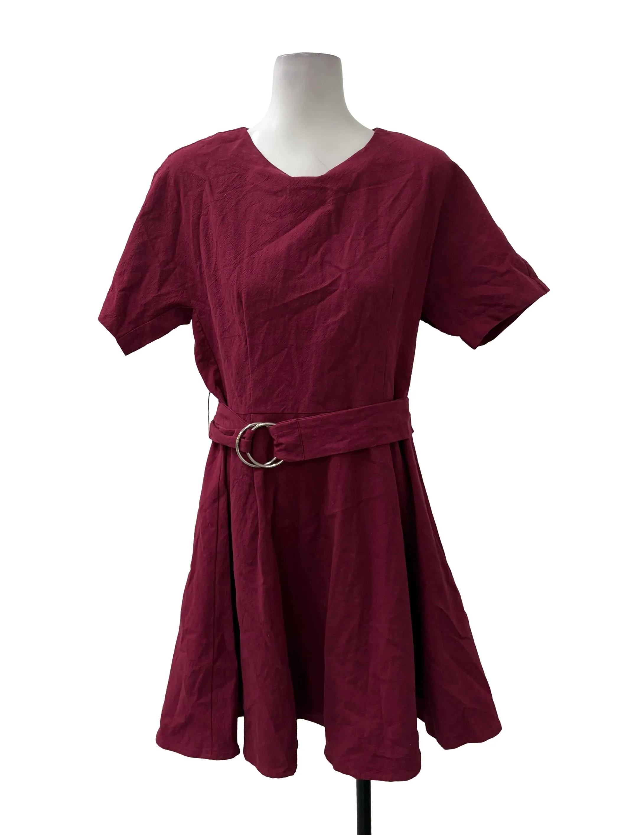 Wine Red Belted Dress