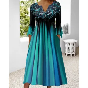 Women's Evening Vintage 3 4 Sleeve Dress | Midi
