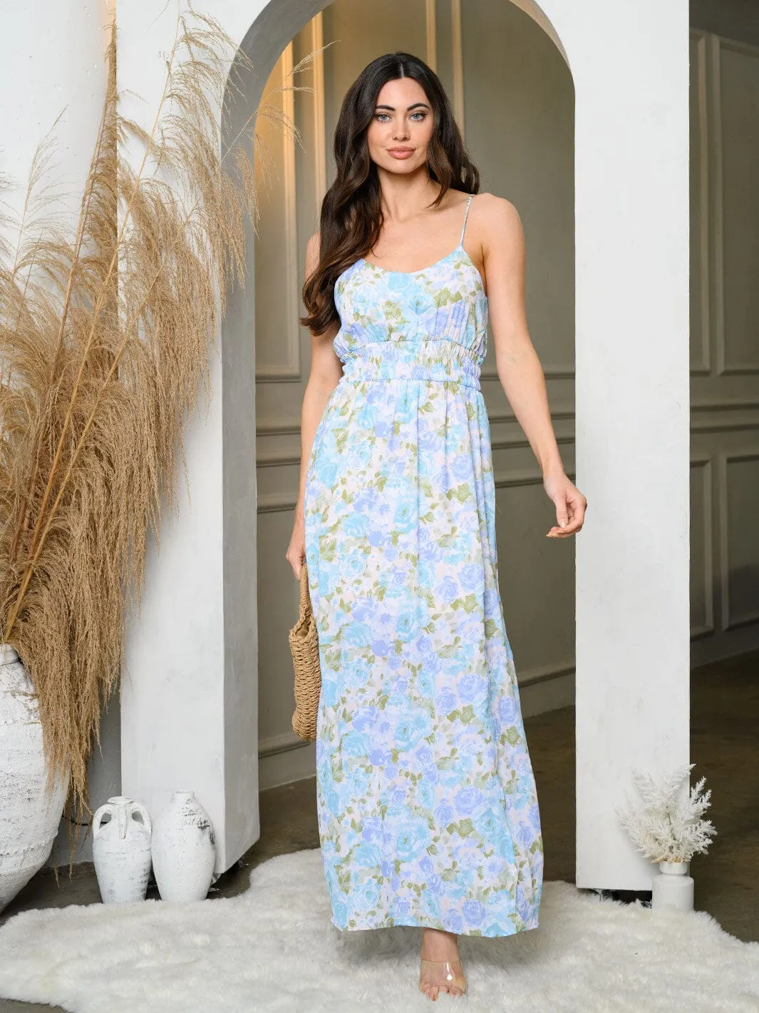 WOMEN'S SLEEVELESS SLIT FLORAL MAXI DRESS