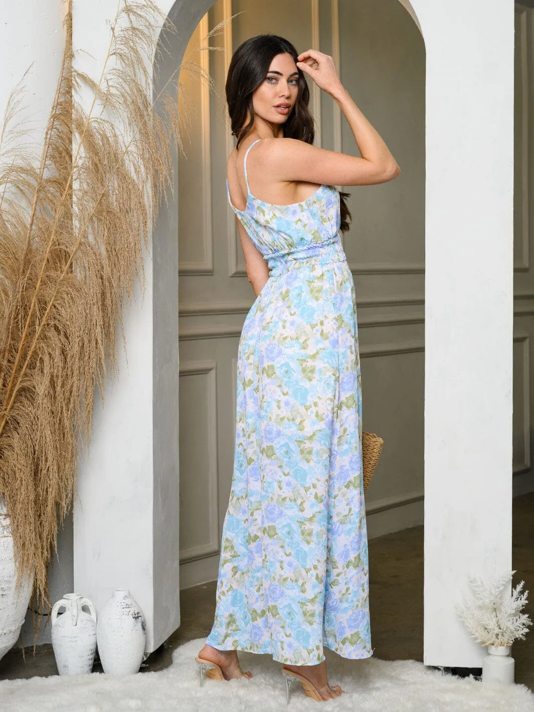 WOMEN'S SLEEVELESS SLIT FLORAL MAXI DRESS